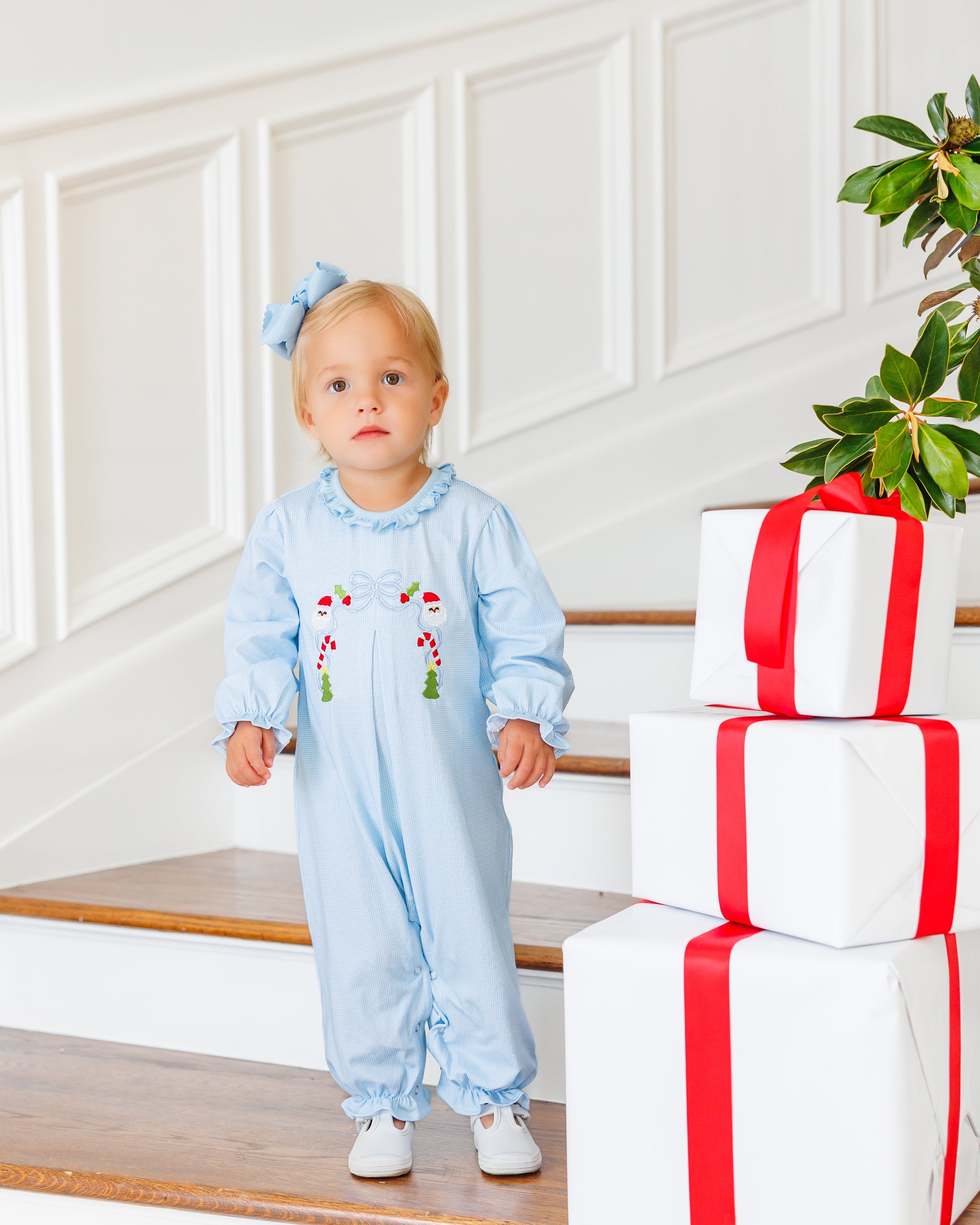 Classic Christmas Pleated Baby Romper