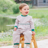 Patrick Romper - Tan Stripe/Hunter Green