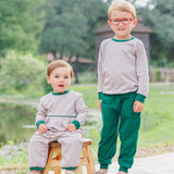 Patrick Romper - Tan Stripe/Hunter Green