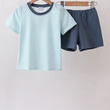 Blue Stripe Shorts Set