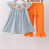Orange Pumpkin Applique Ruffle Pants Set