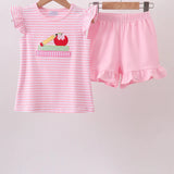 Pink Apple Pencil Embroidery Short Set