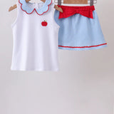 Blue Scalloped Apple Bow Skorts Set