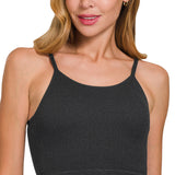 Ribbed seamless cropped cami with bra pads