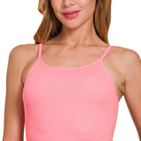 Ribbed seamless cropped cami with bra pads