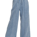 Acid Washed Fleece Pintuck Wide Leg Pants