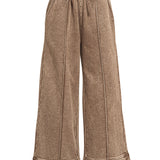 Acid Washed Fleece Pintuck Wide Leg Cropped Pants