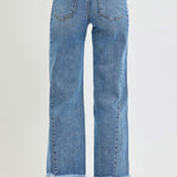 Risen High Rise Ankle Straight Jeans Featuring Side Seam Details - Stretchy