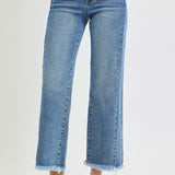 Risen High Rise Ankle Straight Jeans Featuring Side Seam Details - Stretchy