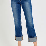 Risen High Rise Ankle Straight Cuffed Jeans - Stretchy