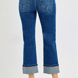 Risen High Rise Ankle Straight Cuffed Jeans - Stretchy