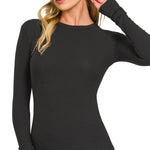 Basic Fitted Long Sleeve Top - Black