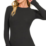 Basic Fitted Long Sleeve Top - Black