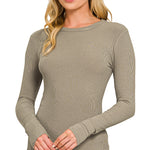 Basic Fitted Long Sleeve Top - Mushroom