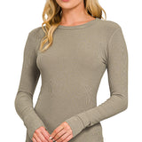 Basic Fitted Long Sleeve Top - Mushroom