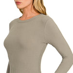 Basic Fitted Long Sleeve Top - Mushroom