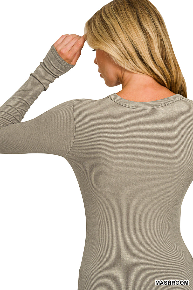 Basic Fitted Long Sleeve Top - Mushroom