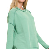 Raised Rib Raw Edge Boat Neck Long Sleeve Top
