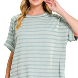 Raised rib striped exposed seam top