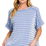 Raised rib striped exposed seam top