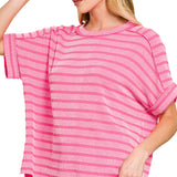 Raised rib striped exposed seam top