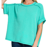 Raised rib cuff sleeve raw edge top