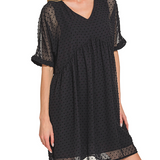 Swiss dot babydoll v-neck short sleeve dress