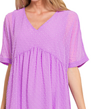 Swiss dot babydoll v-neck short sleeve dress