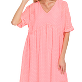 Swiss dot babydoll v-neck short sleeve dress