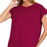 Round neck folded short sleeve t-shirt