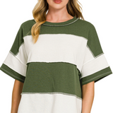 French terry color block exposed seam top