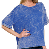 French terry acid washed tee shirts