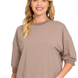 Striped contrast trim rib banded top