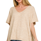 V-neck short sleeve sweater