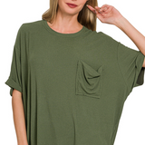 Oversized ribbed round neck short sleeve tee