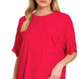 Oversized ribbed round neck short sleeve tee