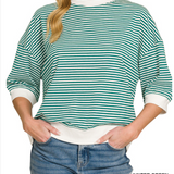 Striped contrast trim rib banded top