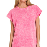 Halo washed cuffed short sleeve tee