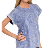 Halo washed cuffed short sleeve tee