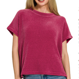 Chenille waffle cap sleeve sweater
