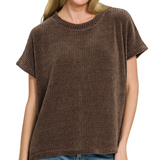 Chenille waffle cap sleeve sweater