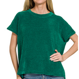 Chenille waffle cap sleeve sweater
