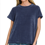 Chenille waffle cap sleeve sweater