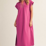 Magenta Cap Sleeve Midi Dress