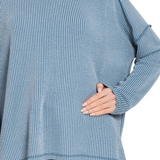 Raised Rib Raw Edge Boat Neck Long Sleeve Top