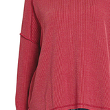 Raised Rib Raw Edge Boat Neck Long Sleeve Top