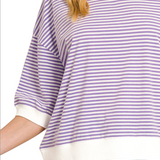 Striped Contrast Trim Dolman Top