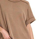 Oversized Short Sleeve Waffle Knit Top