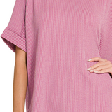 Oversized Short Sleeve Waffle Knit Top