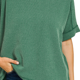 Oversized Short Sleeve Waffle Knit Top